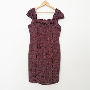 David Meister Tweed Cap Sleeve Dress in Burgundy Size 10